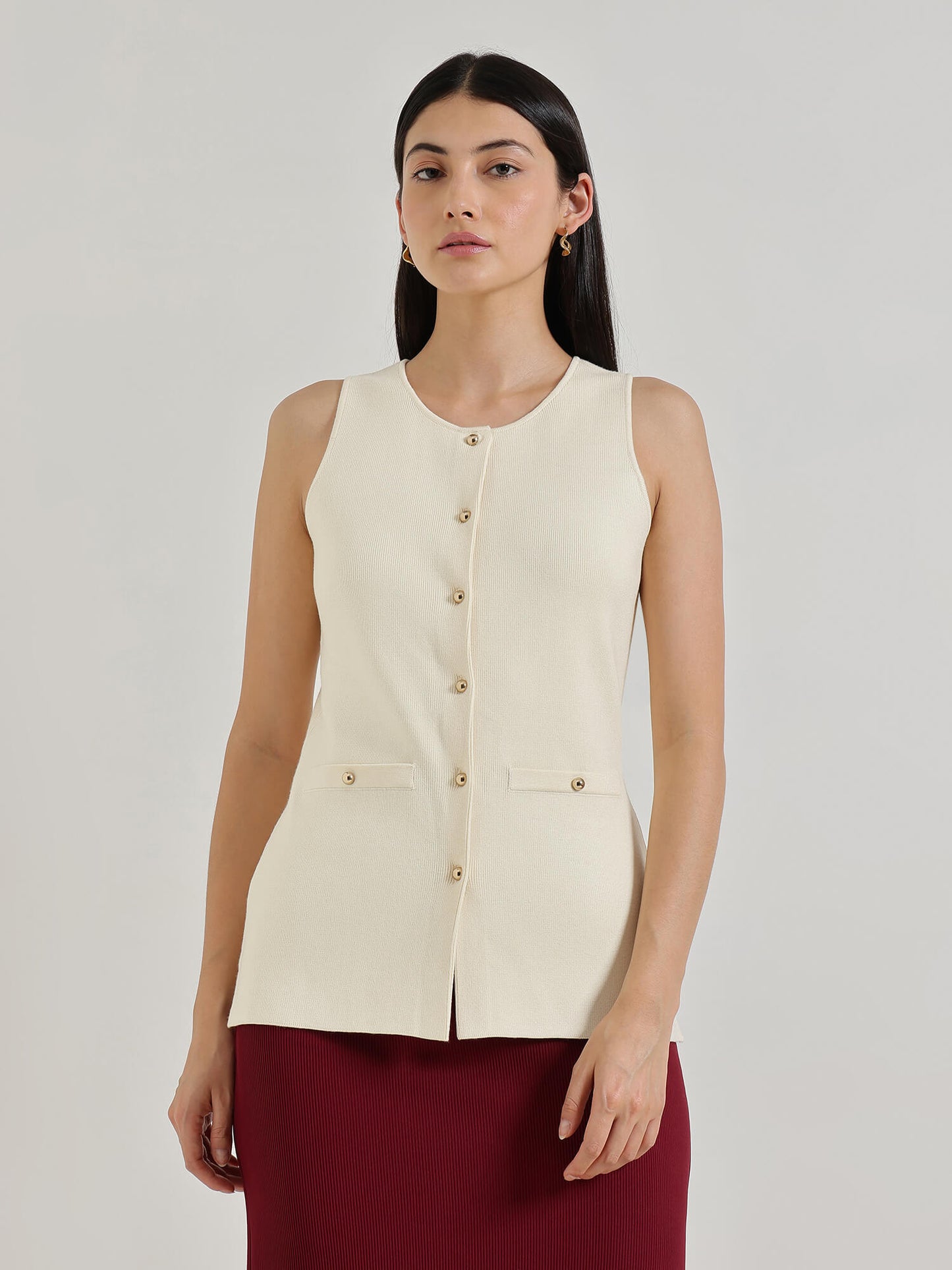 Ultra LivSoft Sleeveless Open Vest - Off White