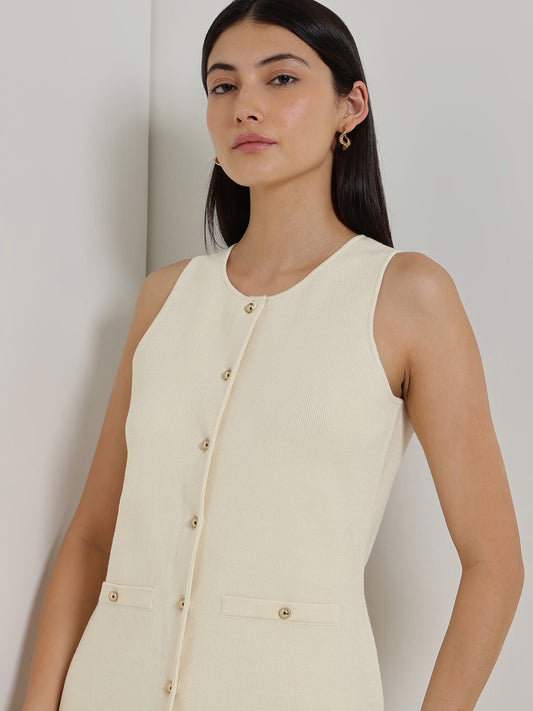 Ultra LivSoft Sleeveless Open Vest - Off White