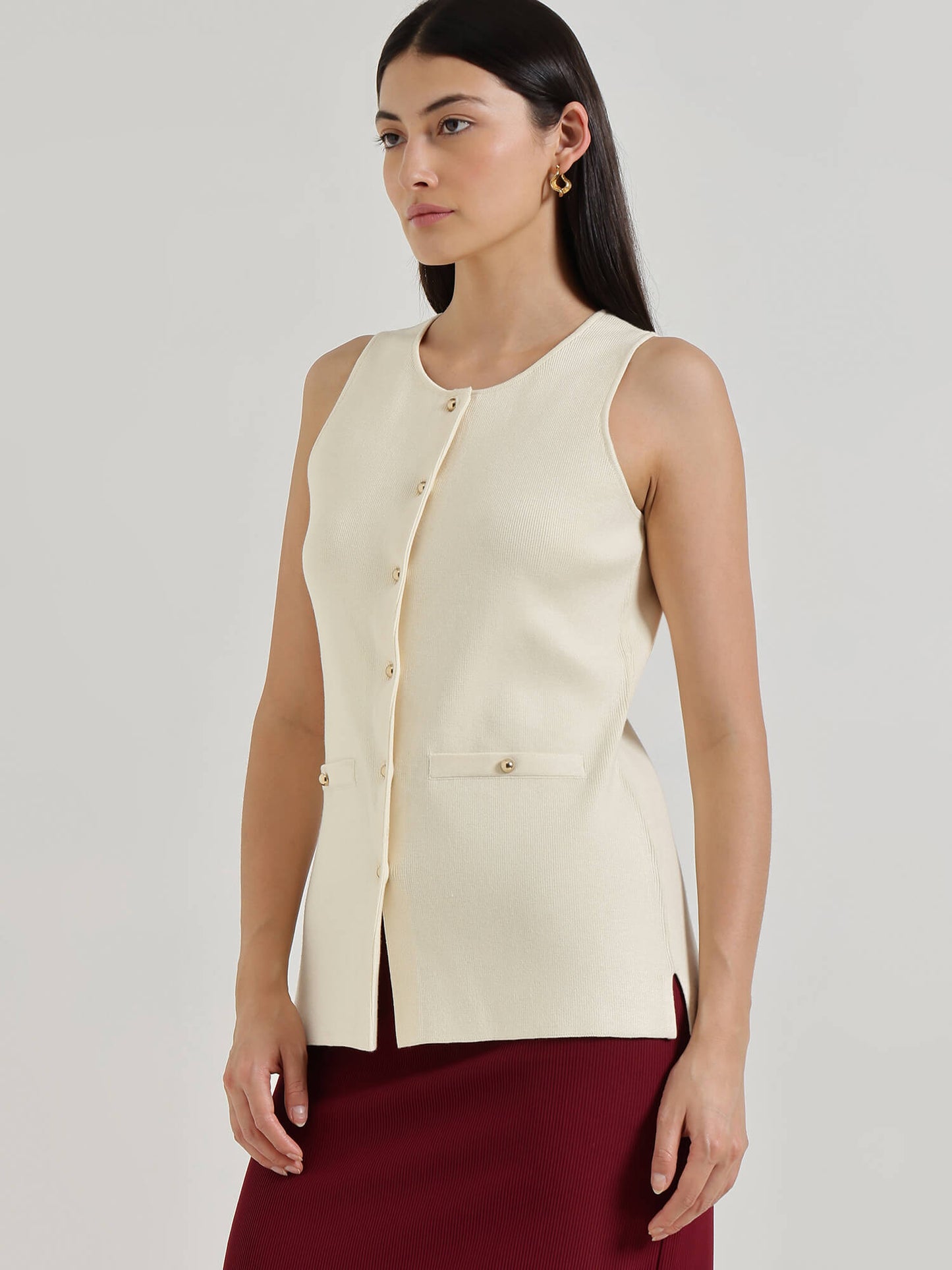Ultra LivSoft Sleeveless Open Vest - Off White