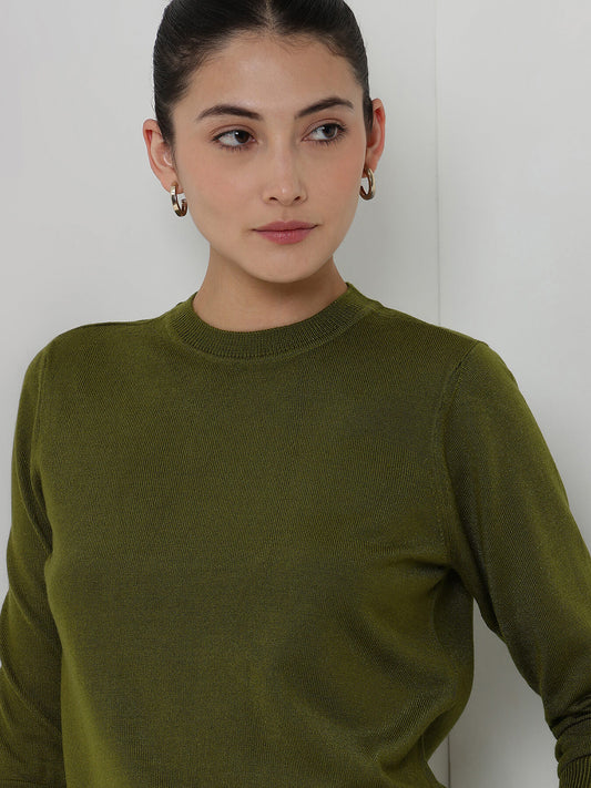 LivSoft Round Neck Sweater - Olive