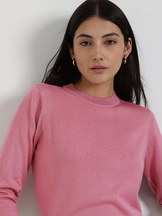 LivSoft Round Neck Sweater - Pink