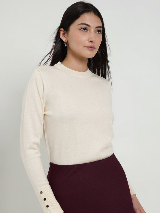LivSoft Round Neck Sweater - White