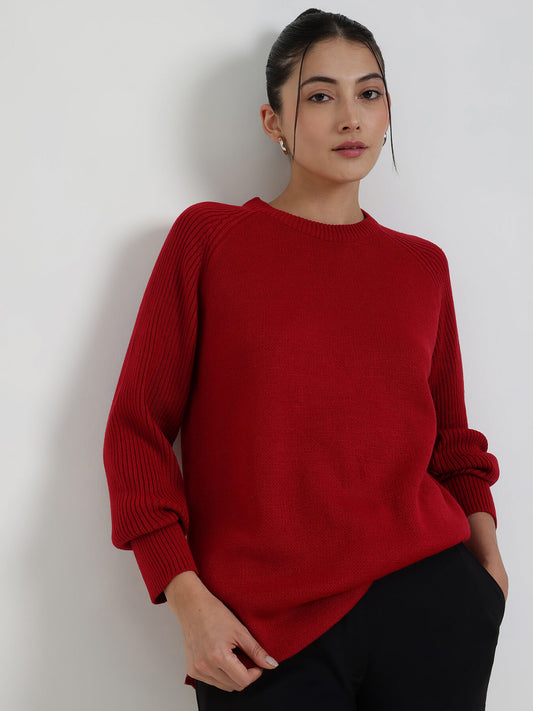 LivSoft Round Neck Pullover - Red