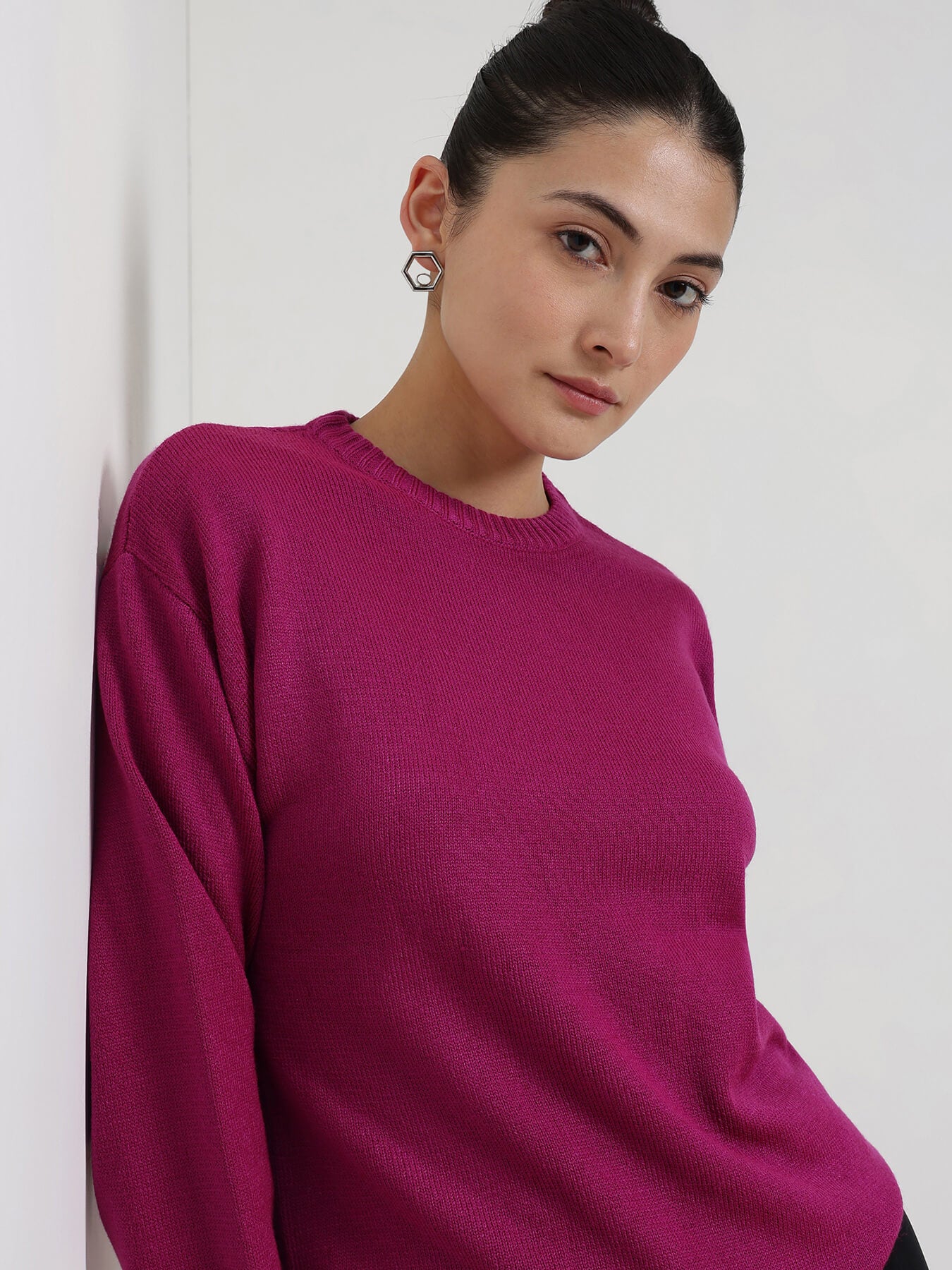 LivSoft Round Neck Sweater - Fuchsia