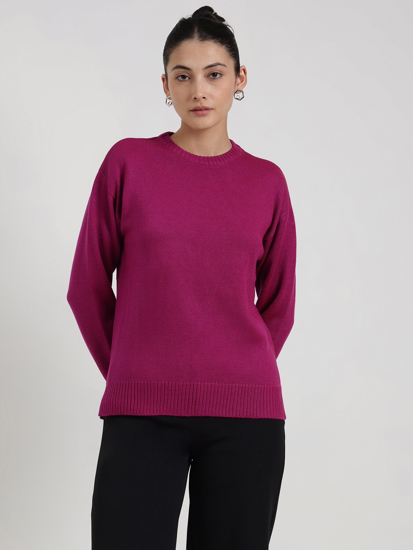 LivSoft Round Neck Sweater - Fuchsia