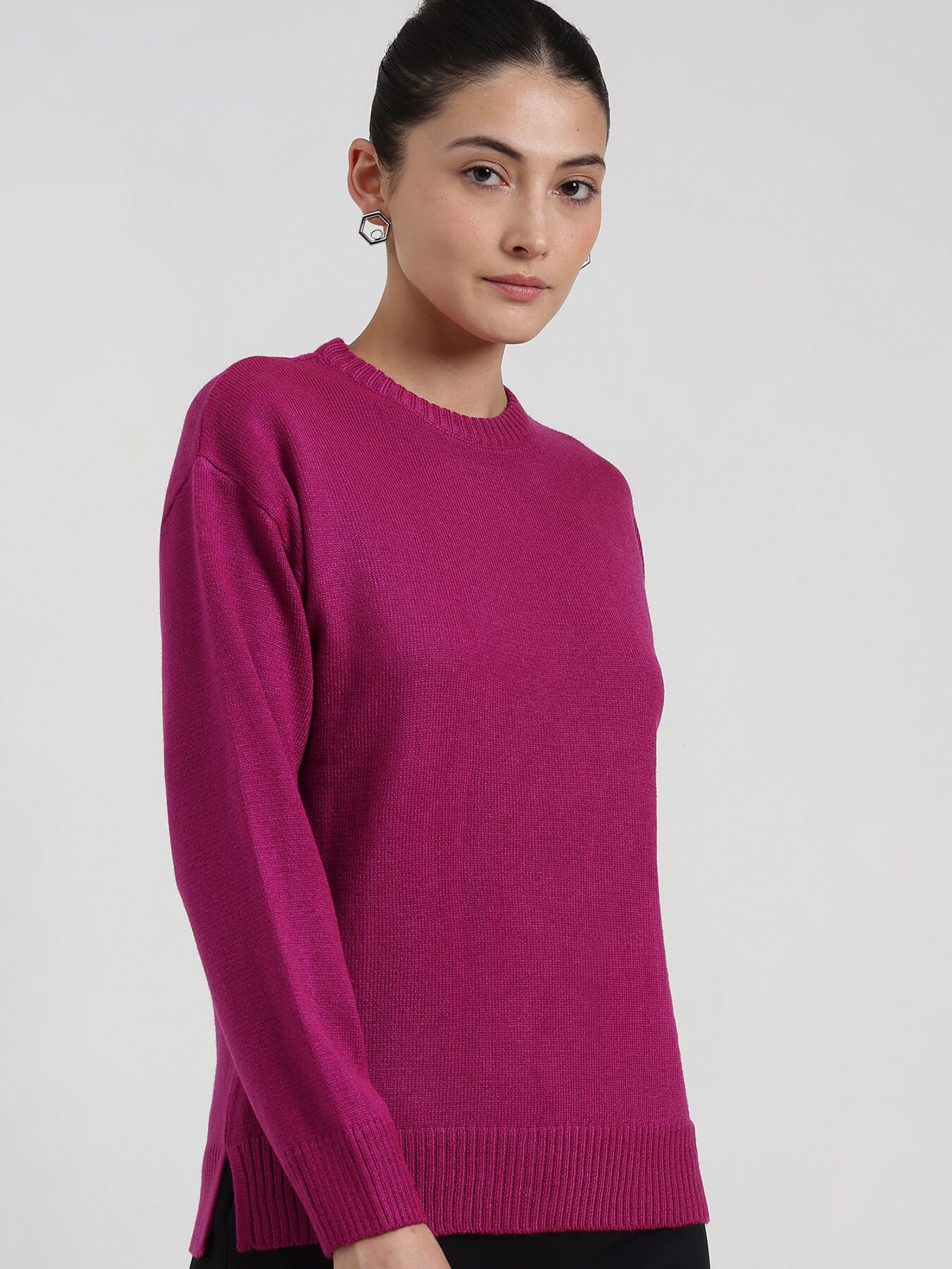 LivSoft Round Neck Sweater - Fuchsia