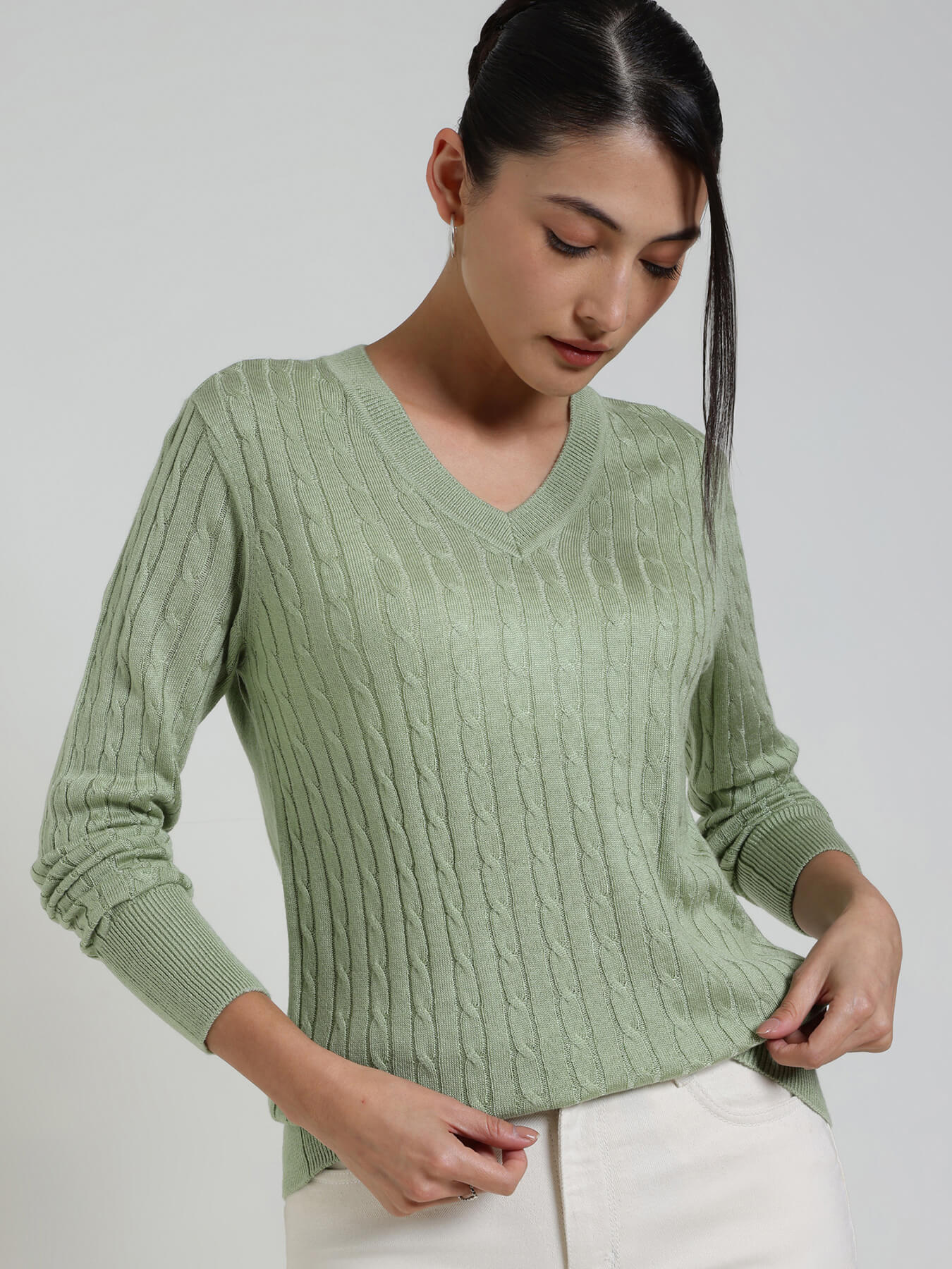 LivSoft V-Neck Sweater - Green