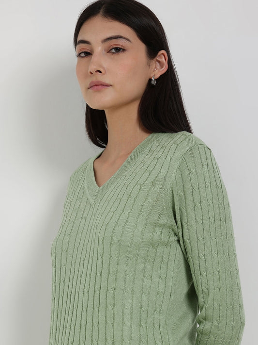 LivSoft V-Neck Sweater - Green