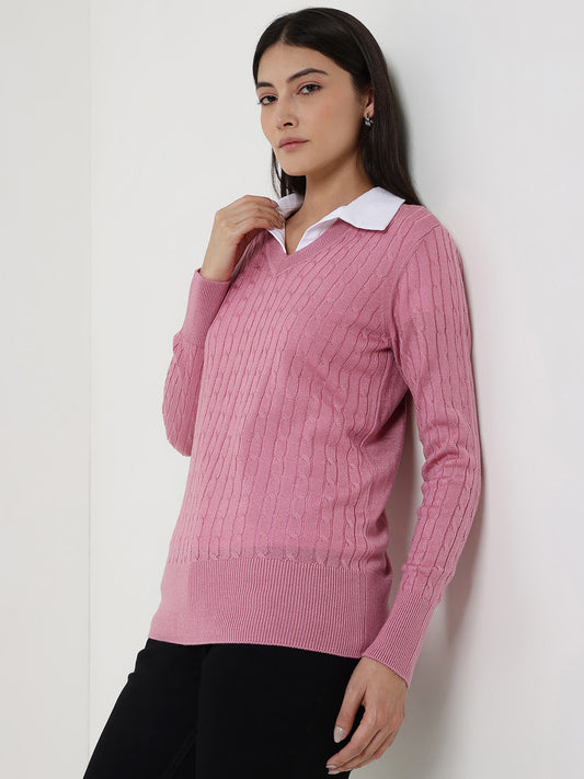 LivSoft V-Neck Sweater - Pink