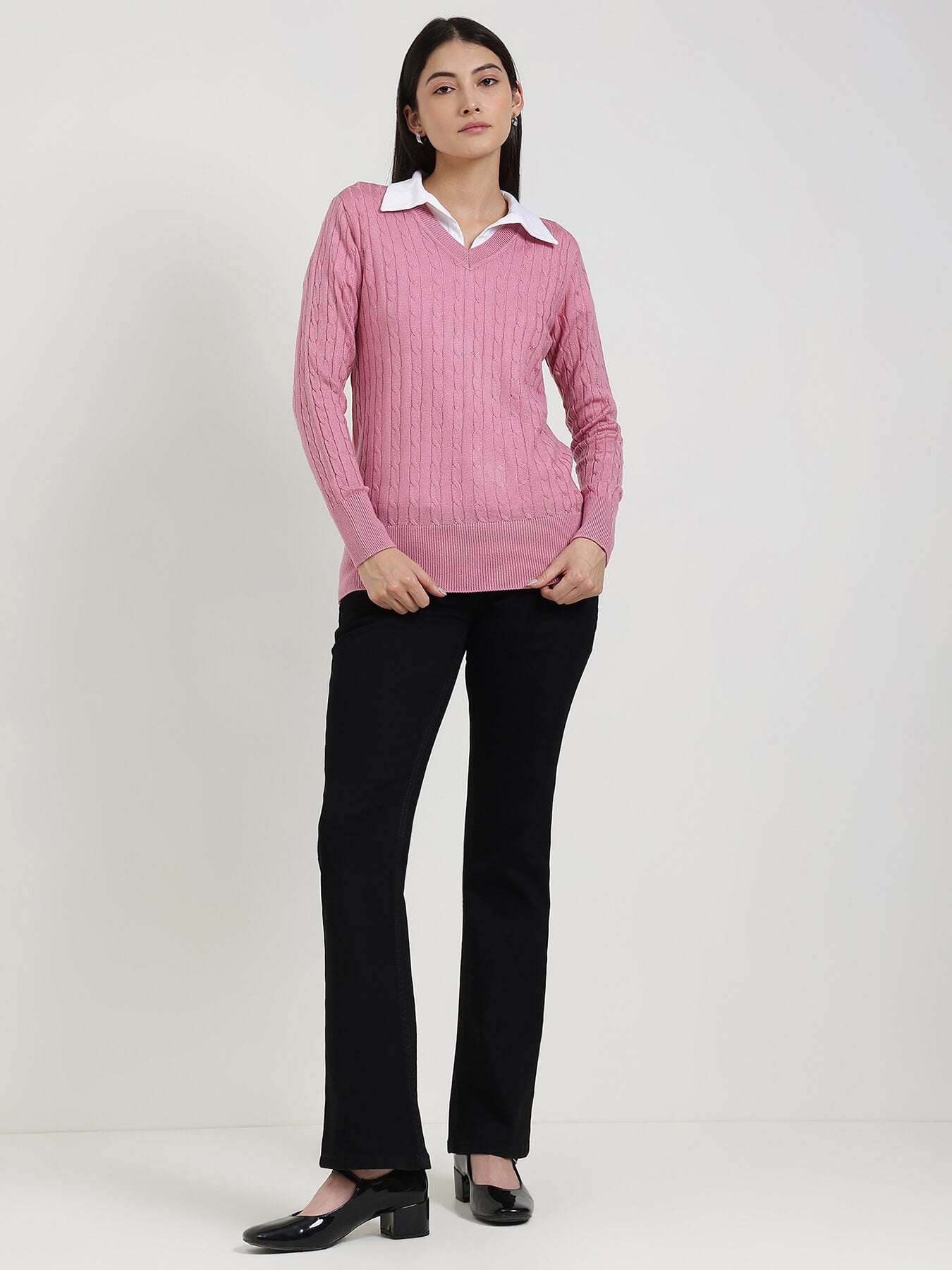 LivSoft V-Neck Sweater - Pink