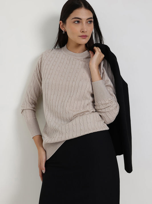 LivSoft Round Neck Sweater - Beige