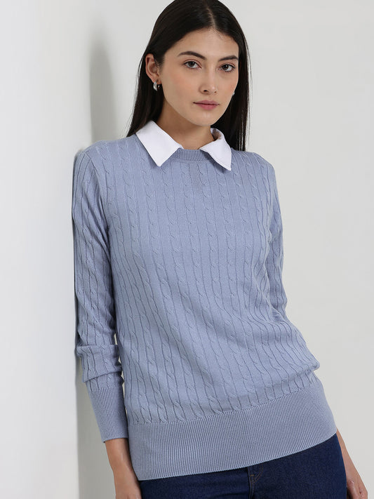 LivSoft Round Neck Sweater - Light Blue
