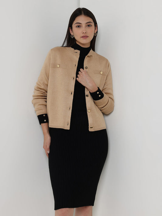 LivSoft Round Neck Cardigan - Beige