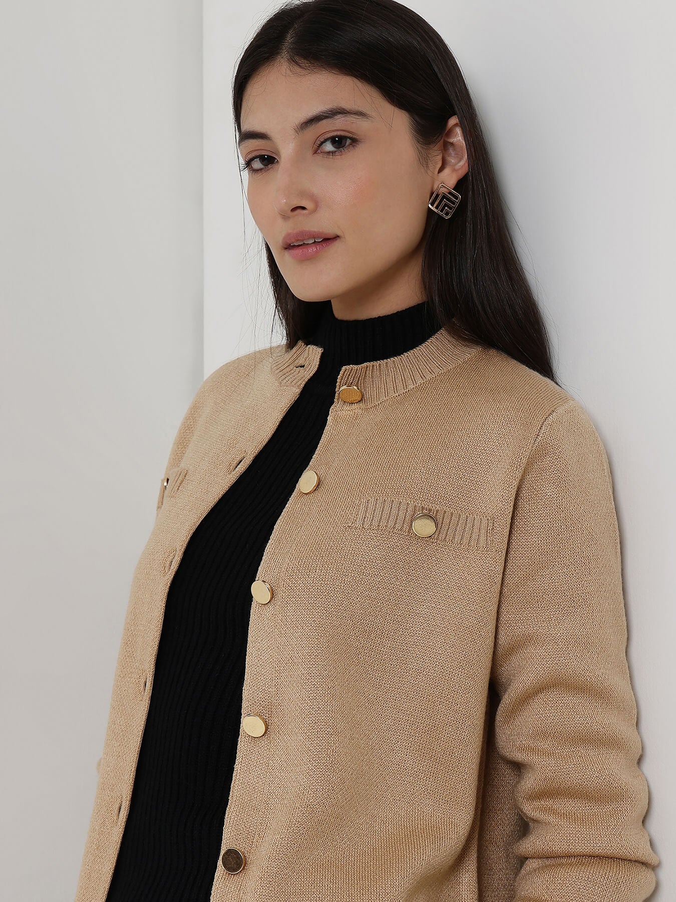 LivSoft Round Neck Cardigan - Beige