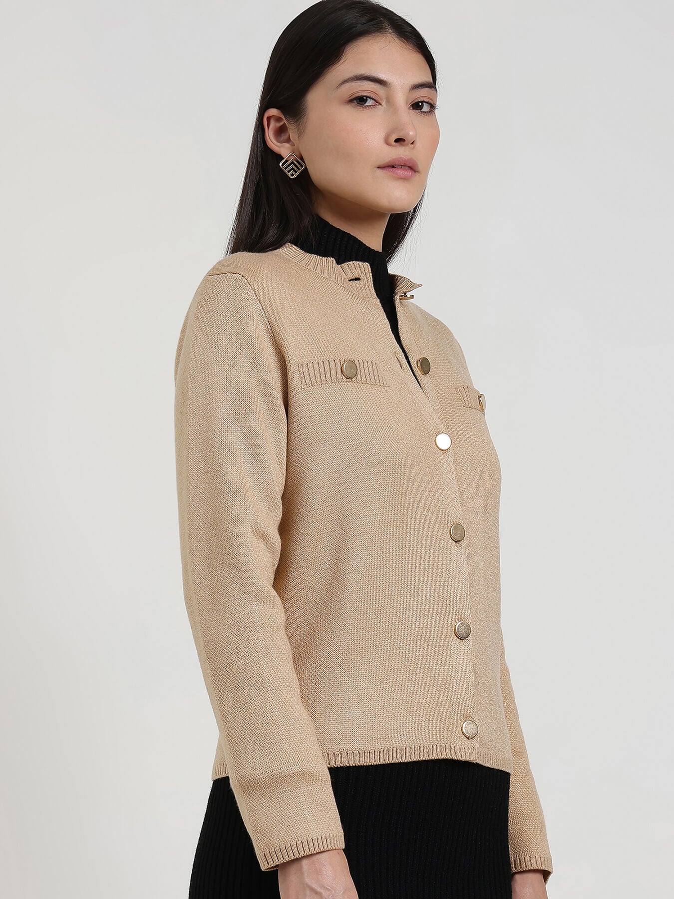 LivSoft Round Neck Cardigan - Beige
