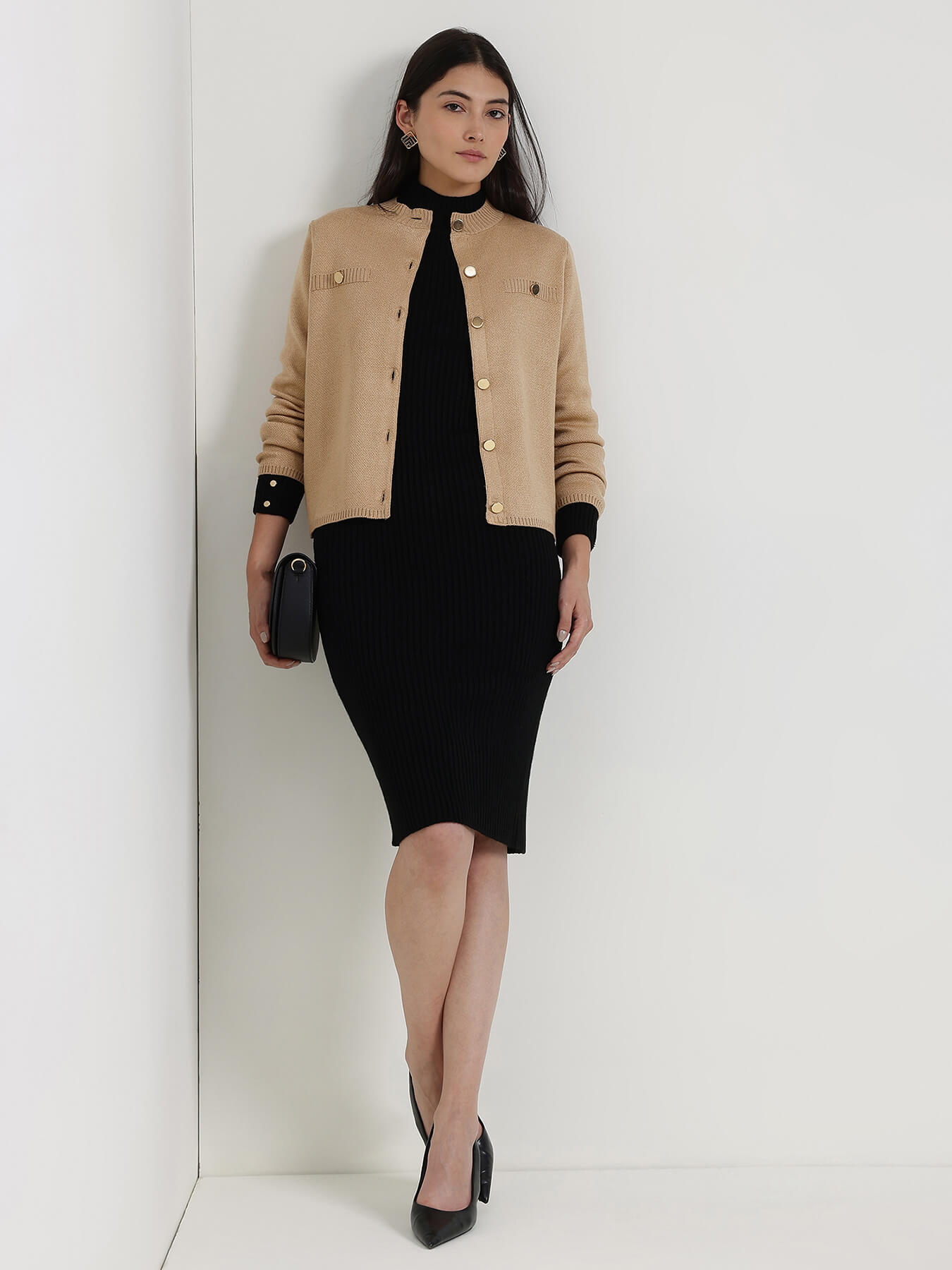 LivSoft Round Neck Cardigan - Beige