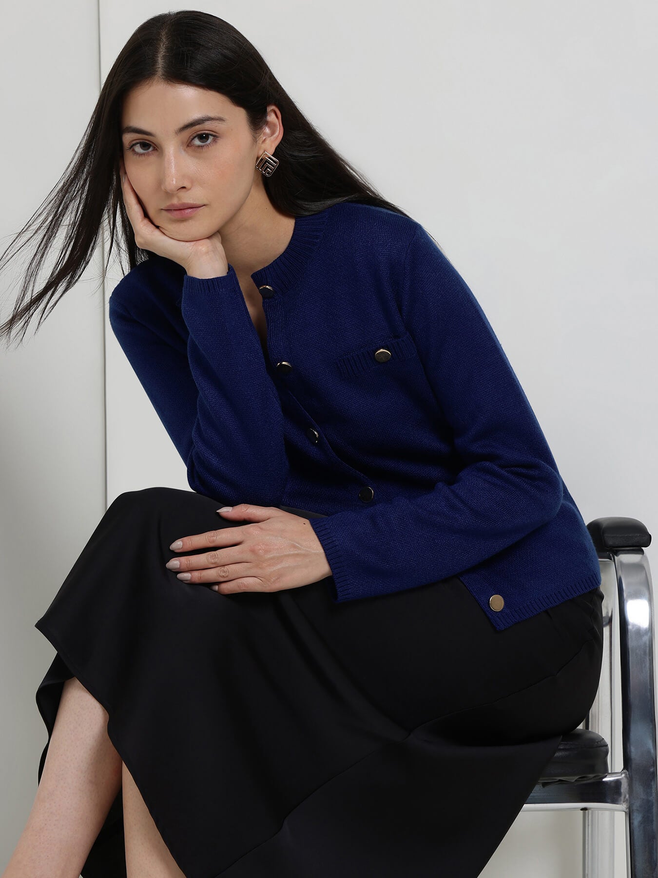 LivSoft Round Neck Cardigan - Navy Blue