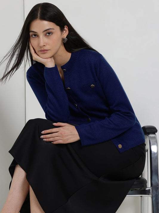 LivSoft Round Neck Cardigan - Navy Blue