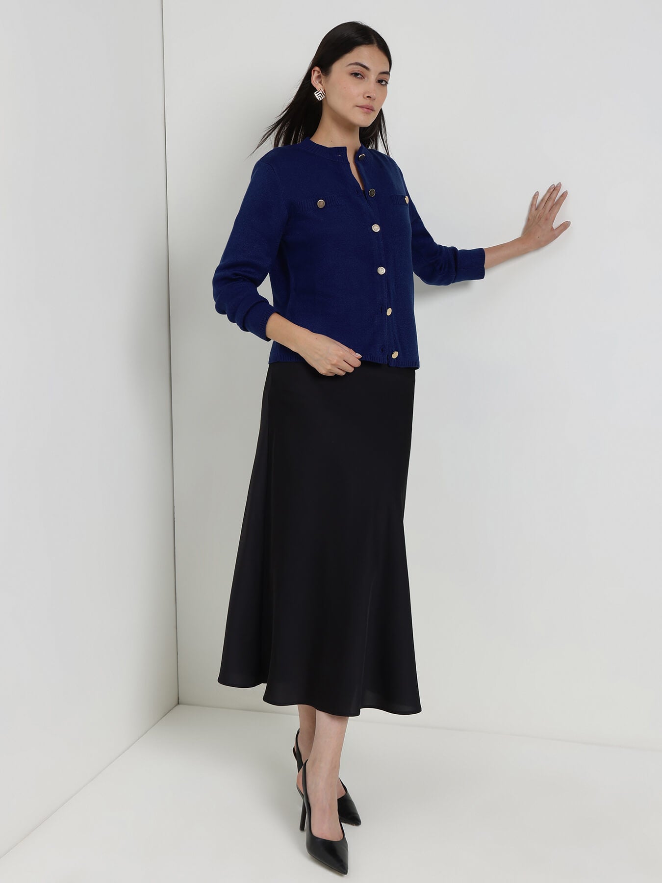 LivSoft Round Neck Cardigan - Navy Blue