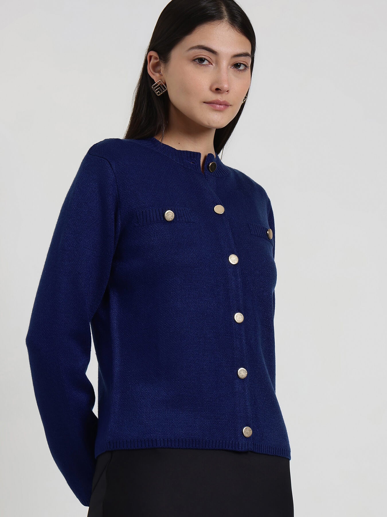 LivSoft Round Neck Cardigan - Navy Blue