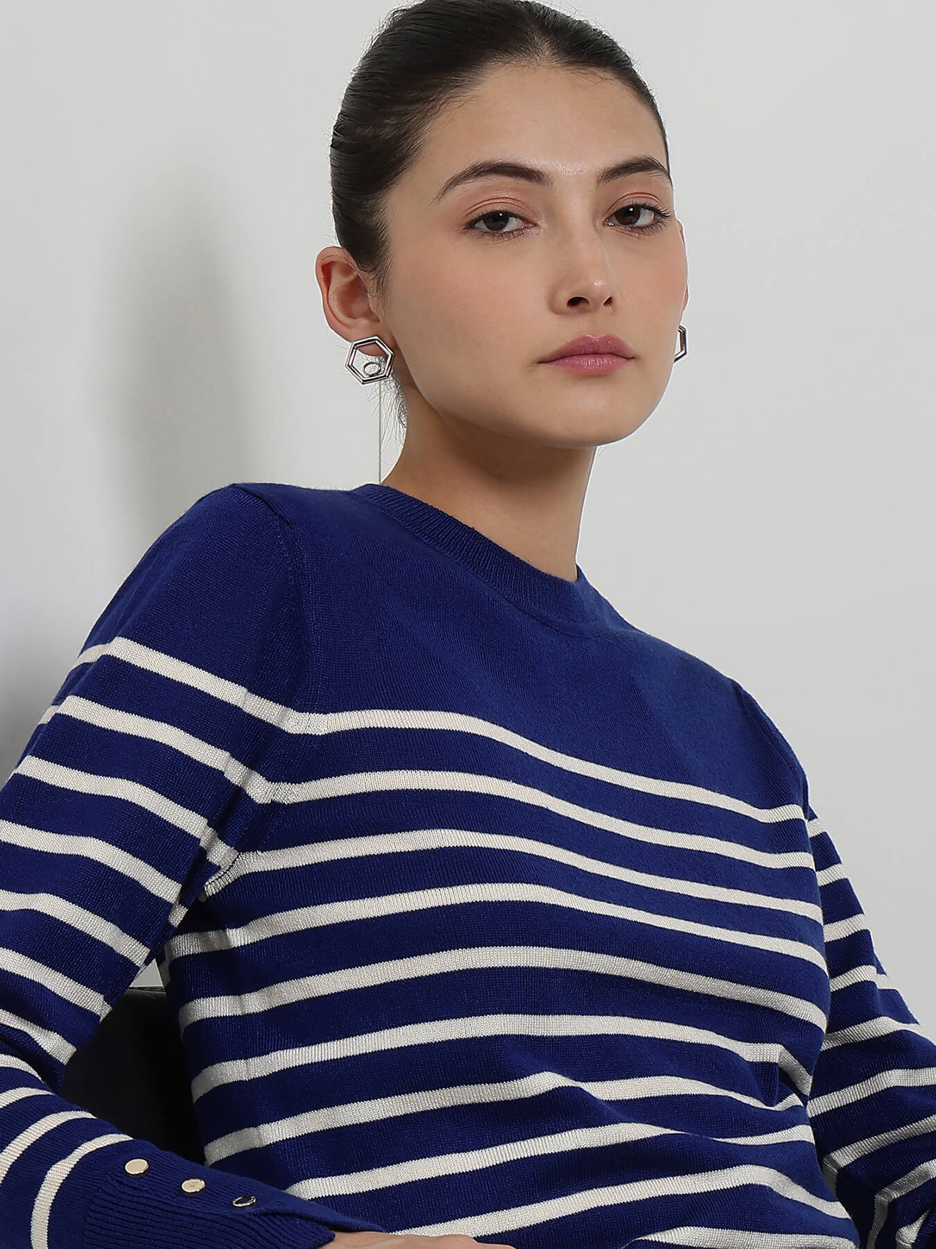 LivSoft Striped Round Neck Sweater - Navy Blue