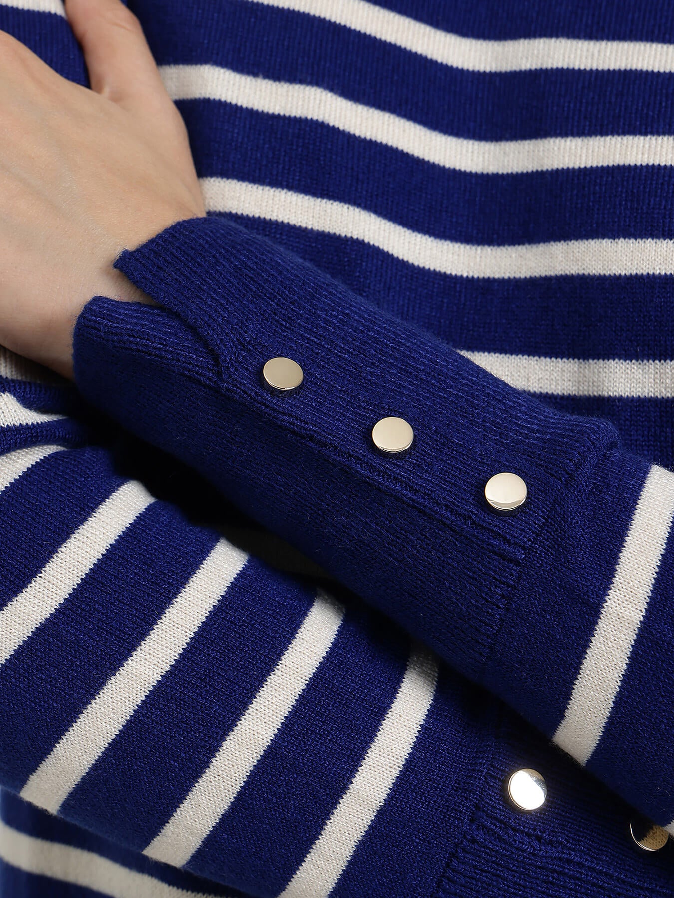 LivSoft Striped Round Neck Sweater - Navy Blue