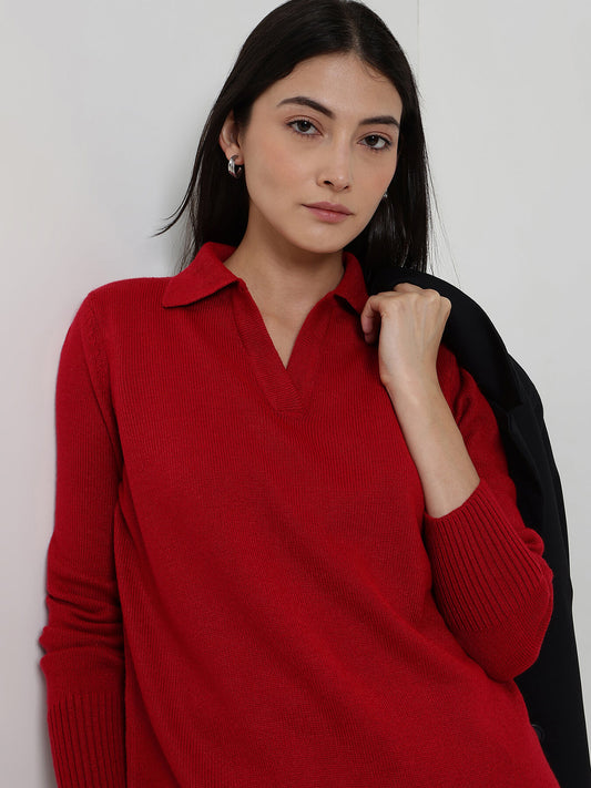 LivSoft Polo Neck Sweater - Red