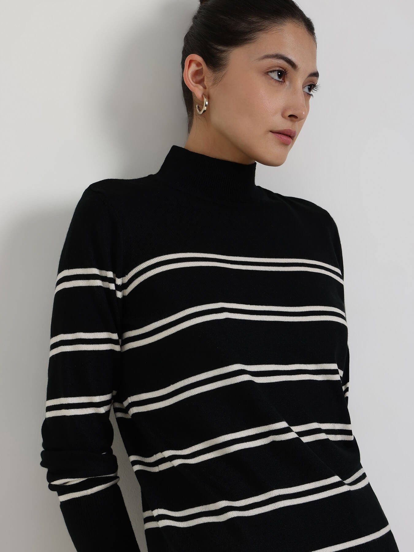 LivSoft Striped High Neck Sweater - Black
