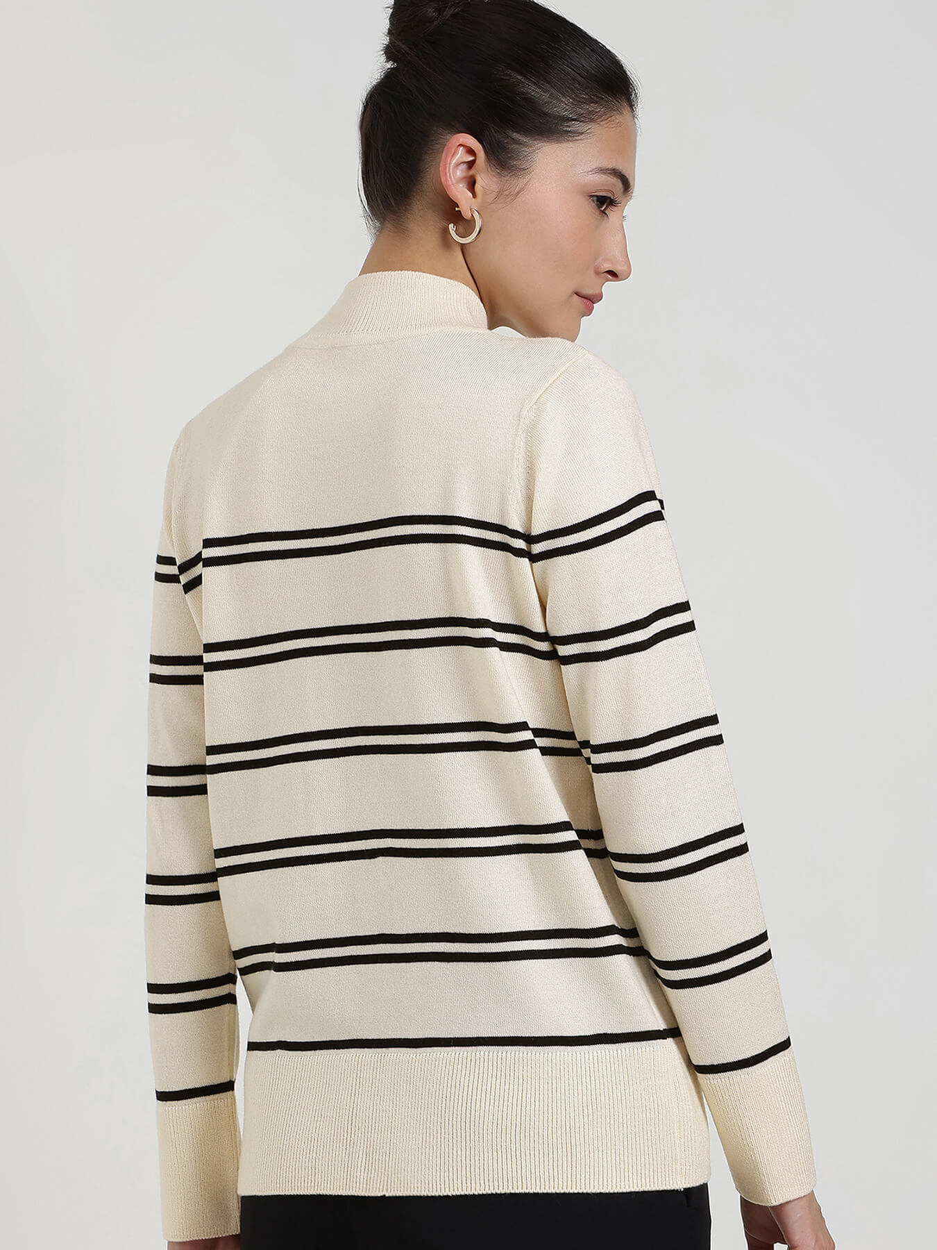 LivSoft Striped High Neck Sweater - Off White
