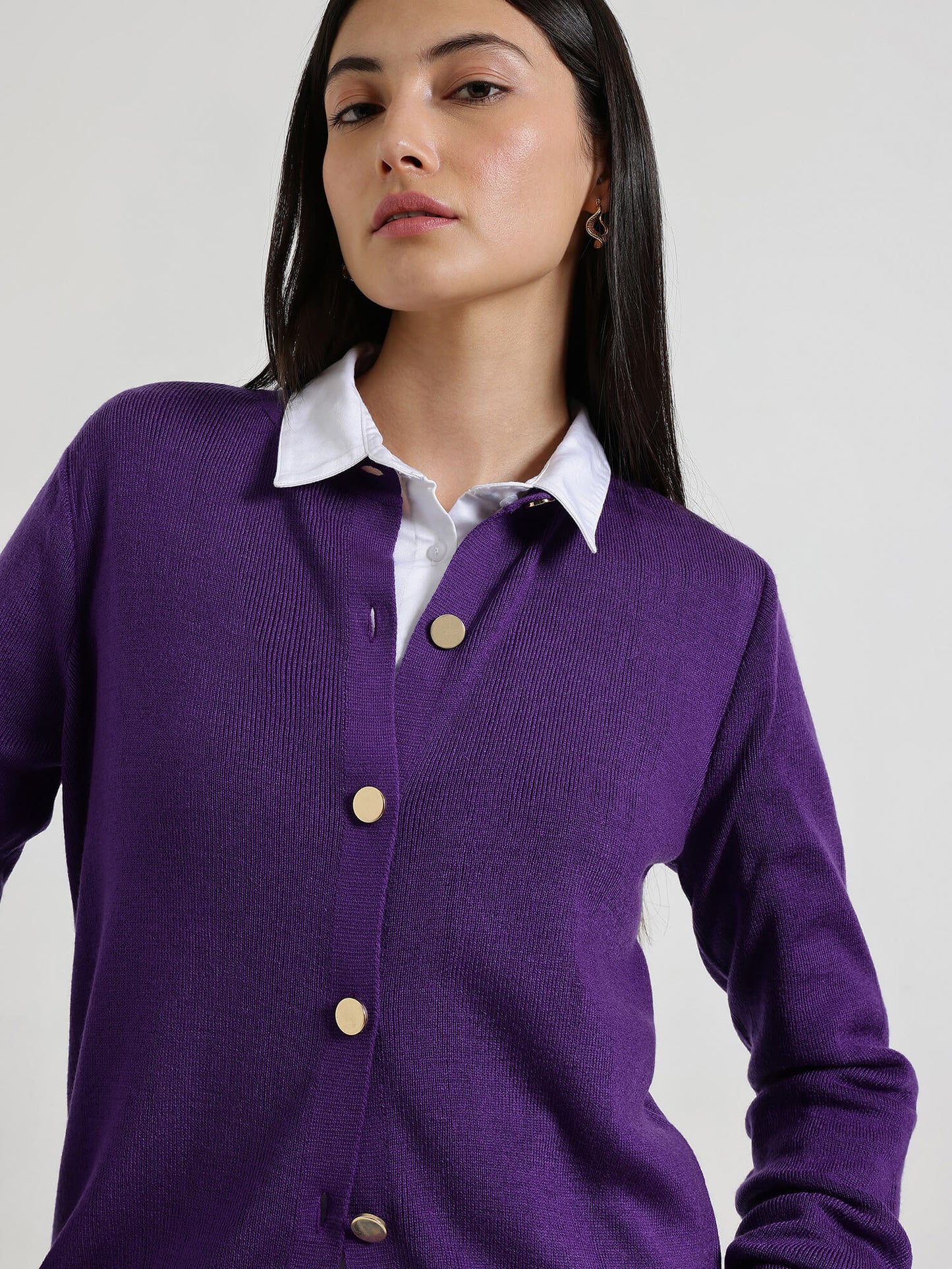 LivSoft Round Neck Cardigan- Purple