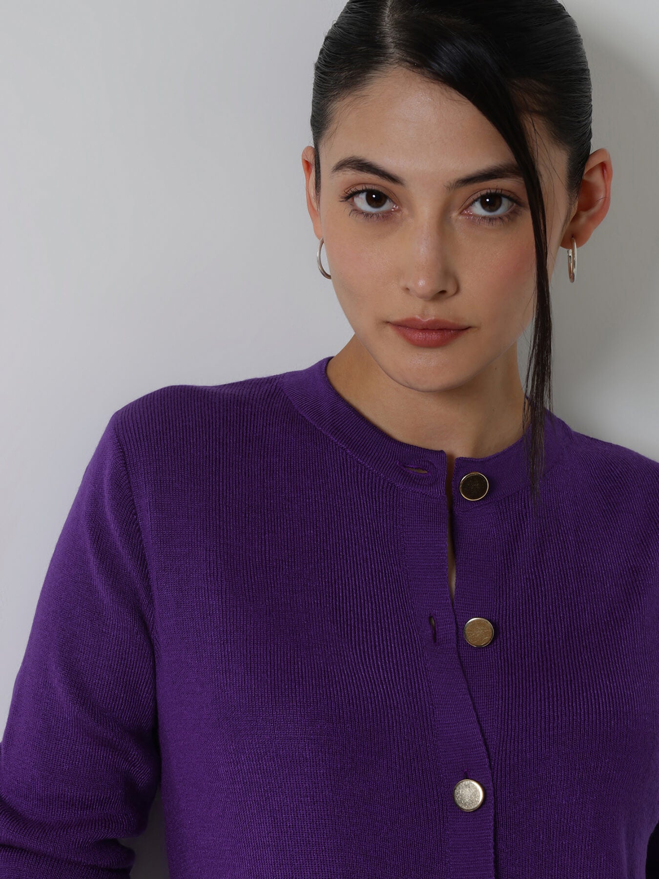 LivSoft Round Neck Cardigan- Purple