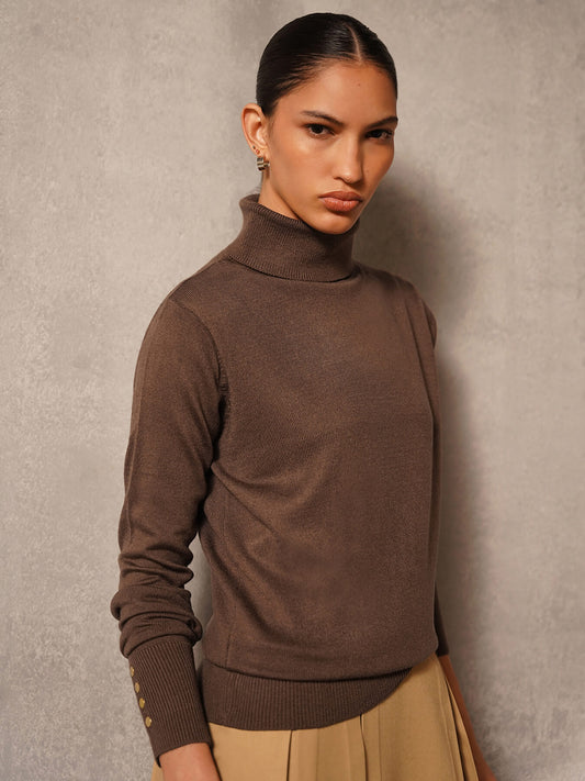 Livsoft Essential High Neck Sweater - Brown