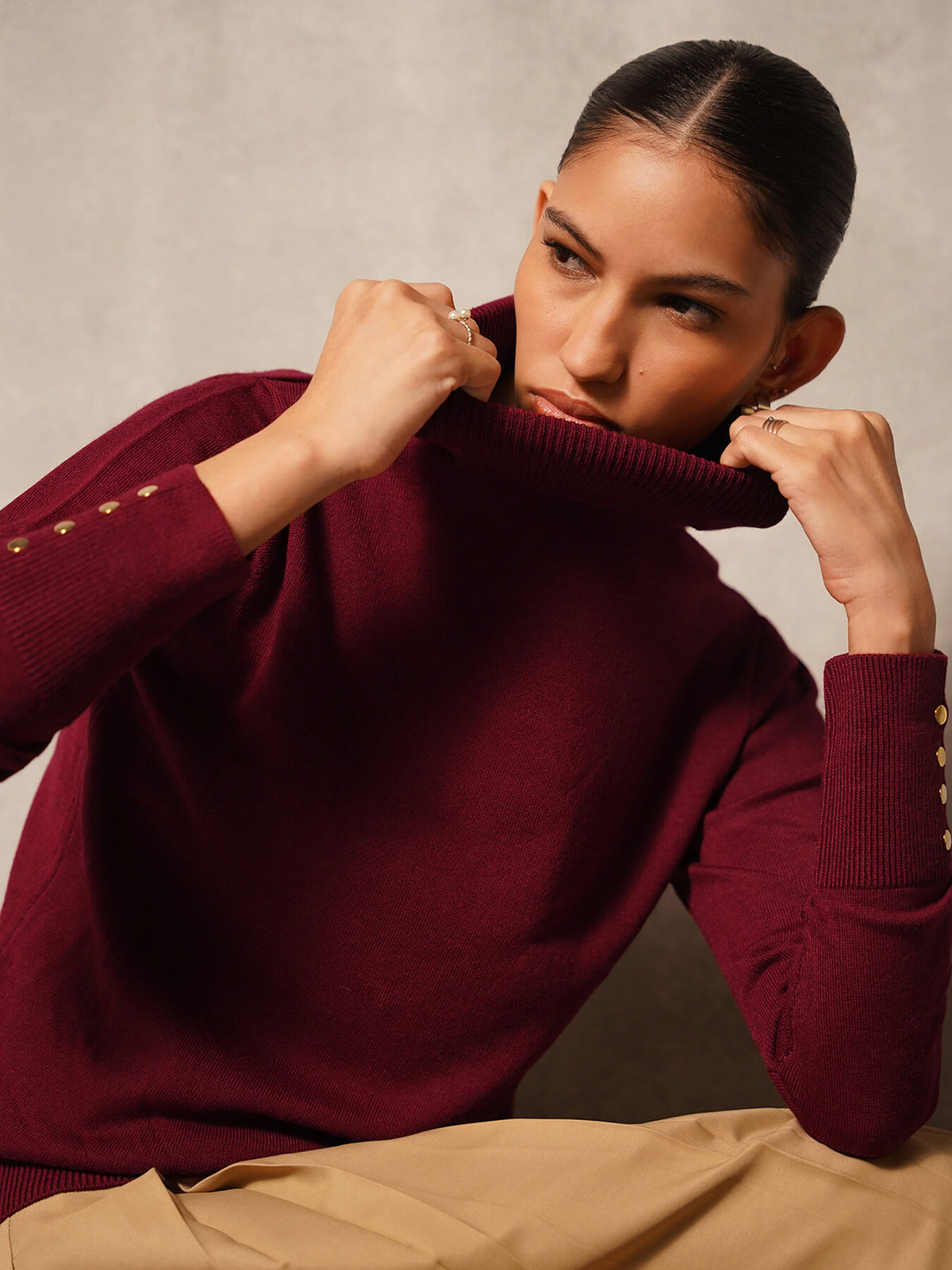 Livsoft Essential High Neck Sweater - Maroon
