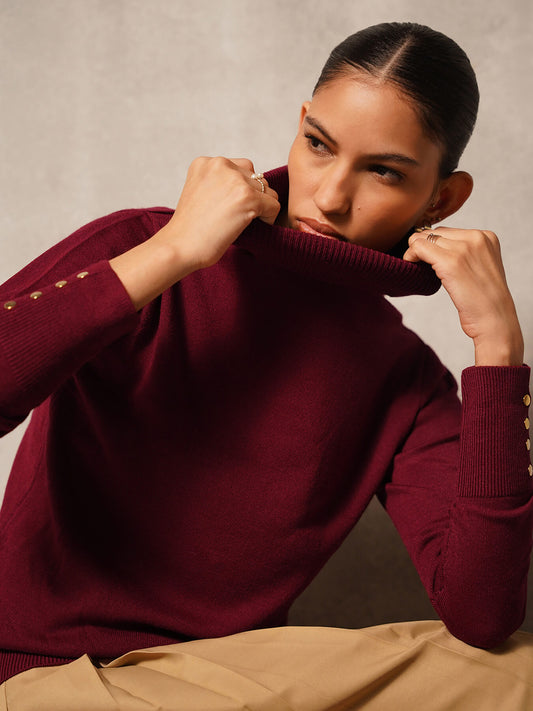 Livsoft Essential High Neck Sweater - Maroon