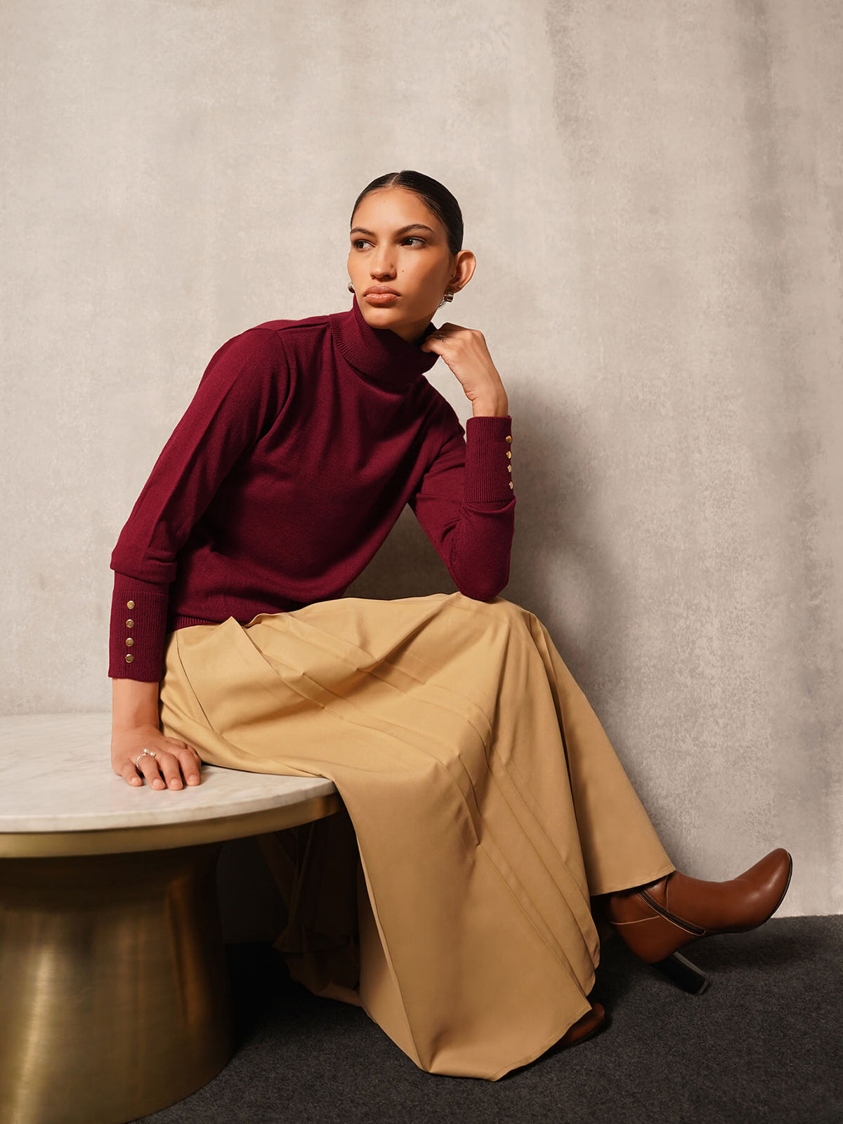 Livsoft Essential High Neck Sweater - Maroon