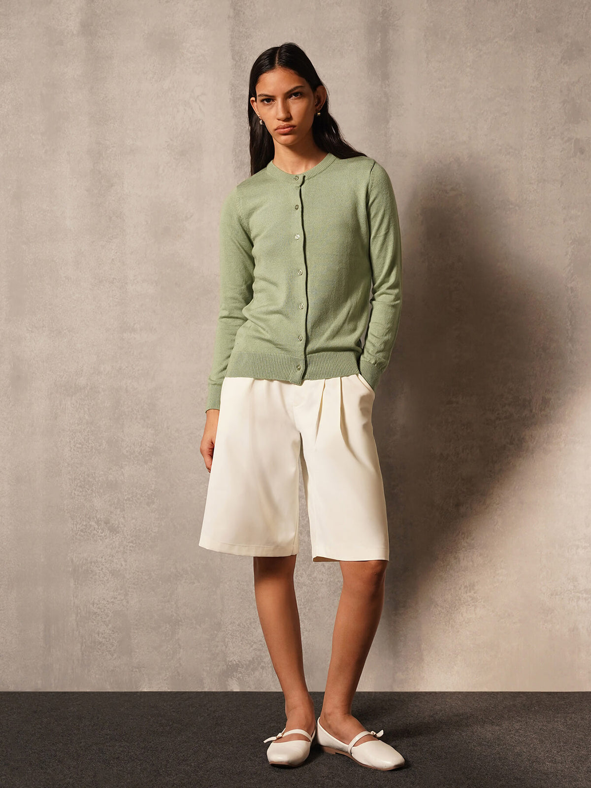 Livsoft Essential Round Neck Cardigan - Green