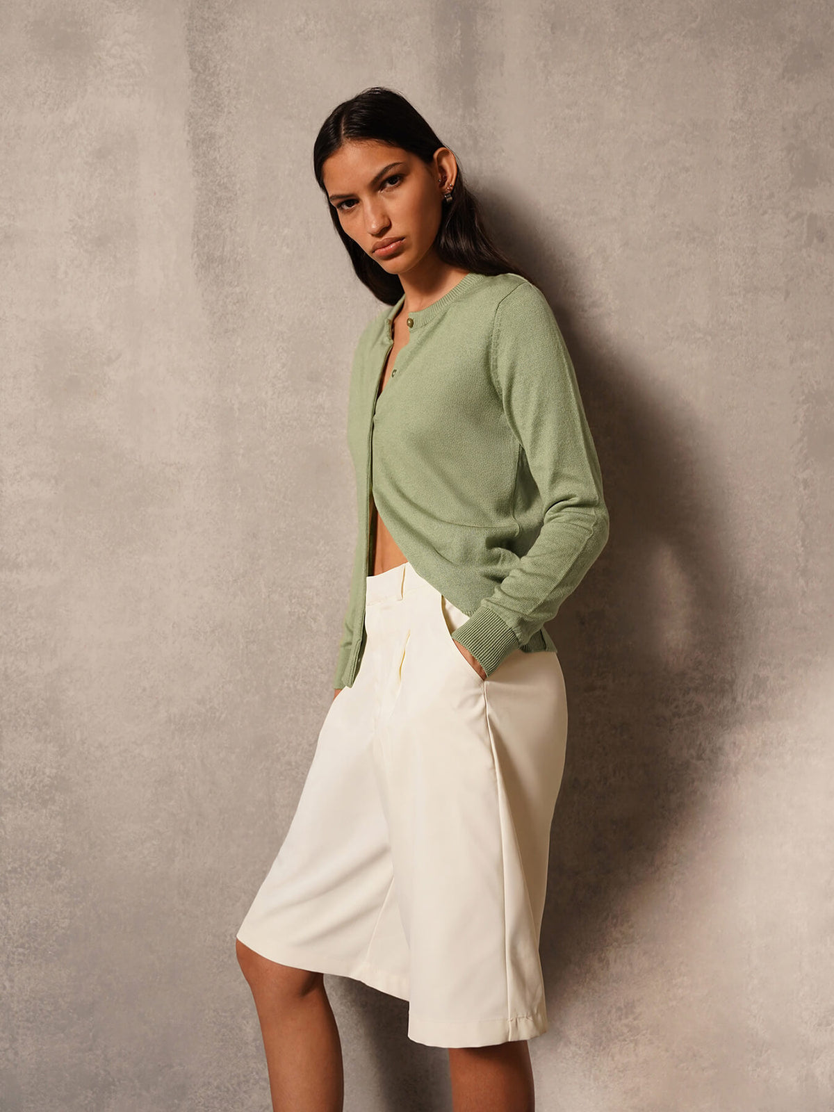 Livsoft Essential Round Neck Cardigan - Green