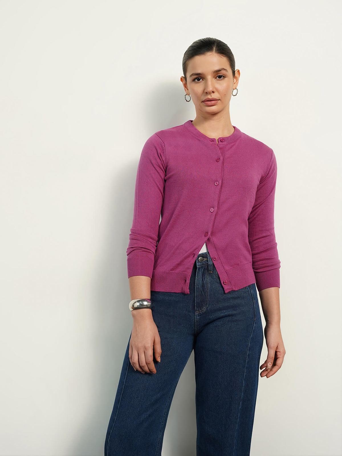 Livsoft Essential Round Neck Cardigan - Magenta