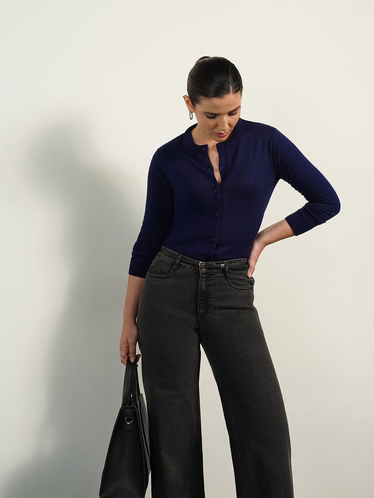 Livsoft Essential Round Neck Cardigan - Navy