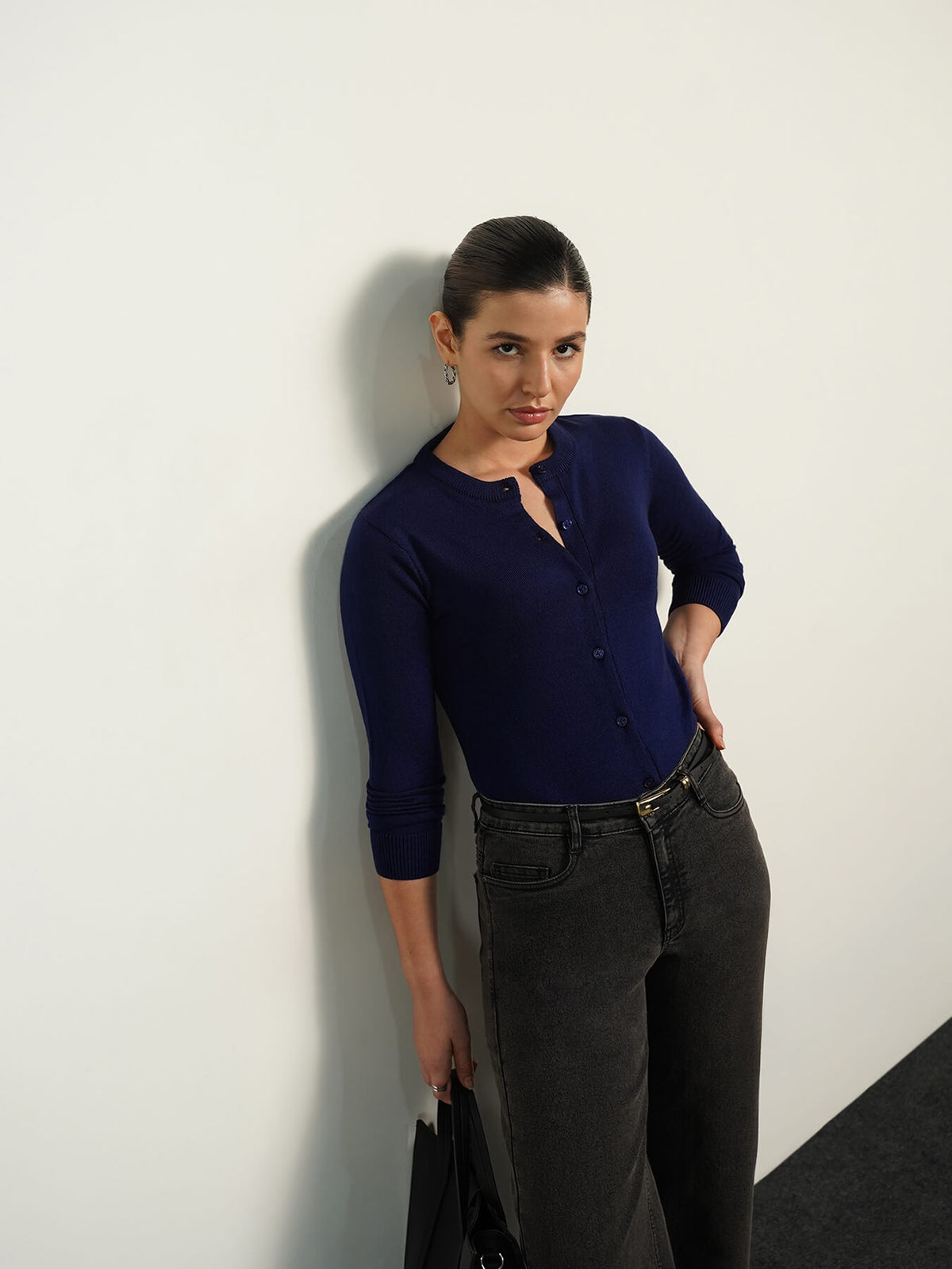 Livsoft Essential Round Neck Cardigan - Navy