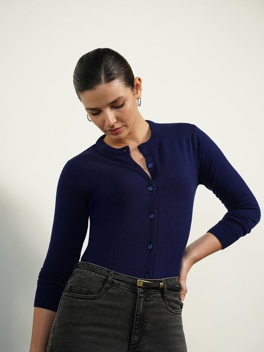 Livsoft Essential Round Neck Cardigan - Navy