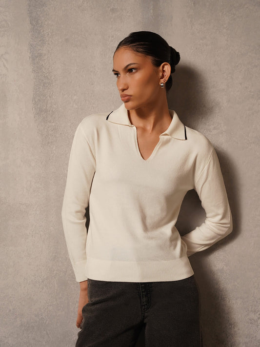 Ultra Livsoft Polo Sweater- White