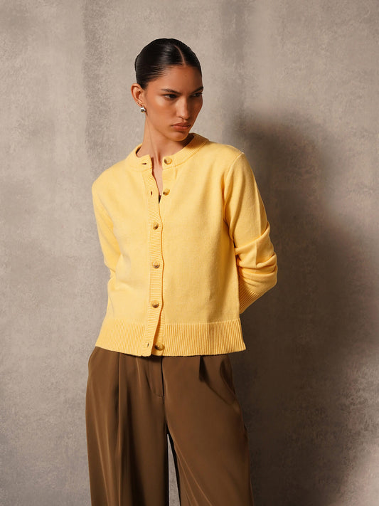 Ultra Livsoft Crew Neck Cardigan- Yellow