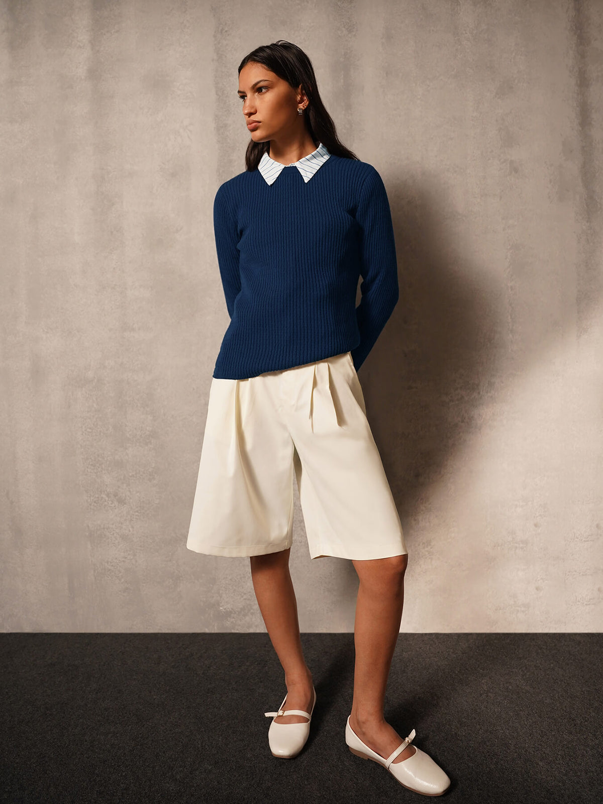 Ultra Livsoft Cable knit Crew Neck Sweater- Navy