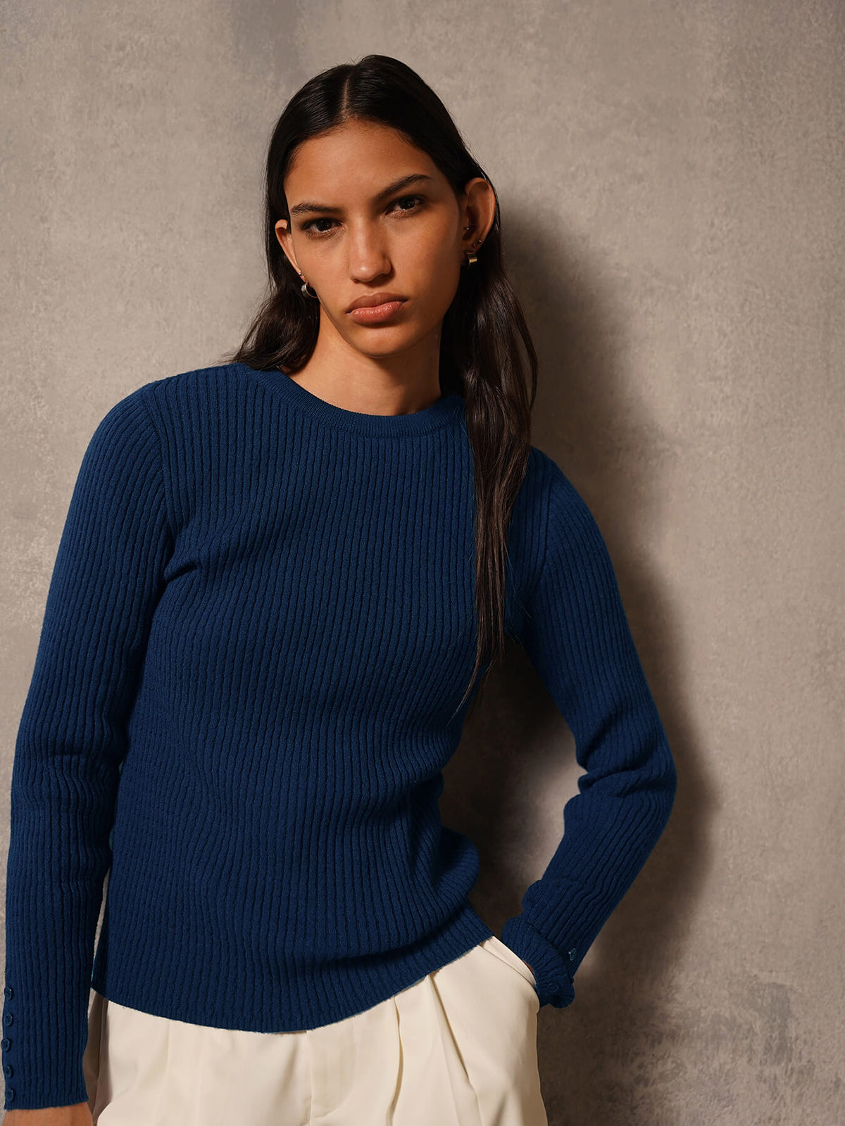 Ultra Livsoft Cable knit Crew Neck Sweater- Navy
