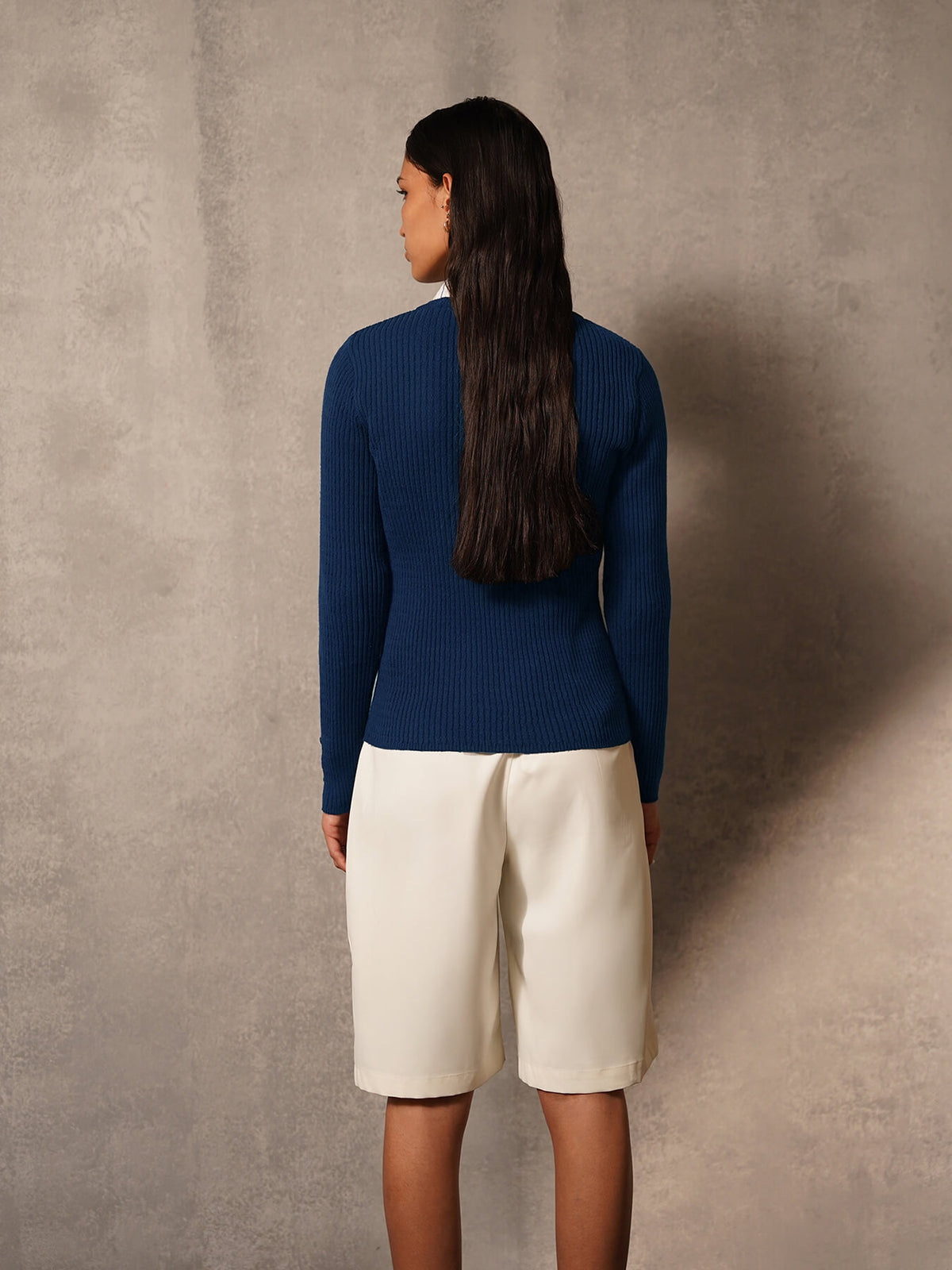 Ultra Livsoft Cable knit Crew Neck Sweater- Navy