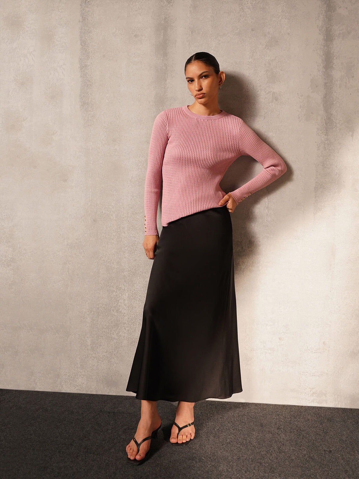 Ultra Livsoft Cable knit Crew Neck Sweater- Pink