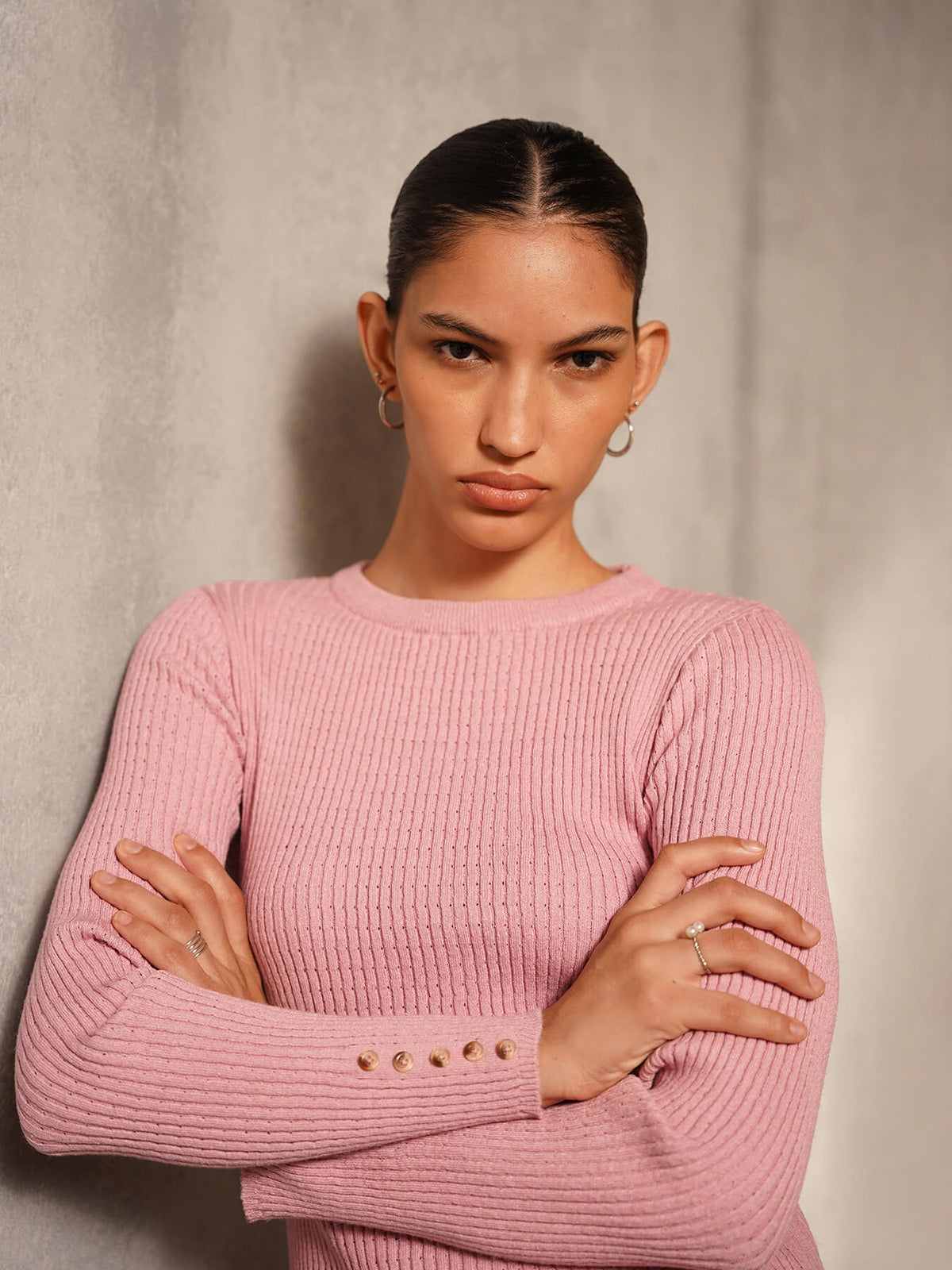 Ultra Livsoft Cable knit Crew Neck Sweater- Pink