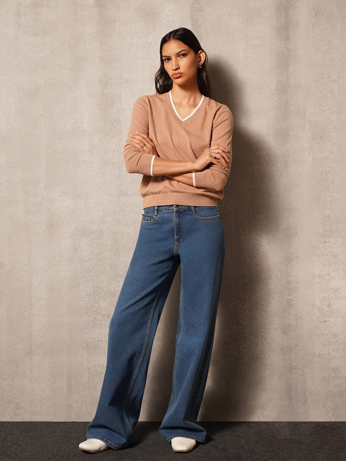 Livsoft Essential V Neck Sweater- Beige