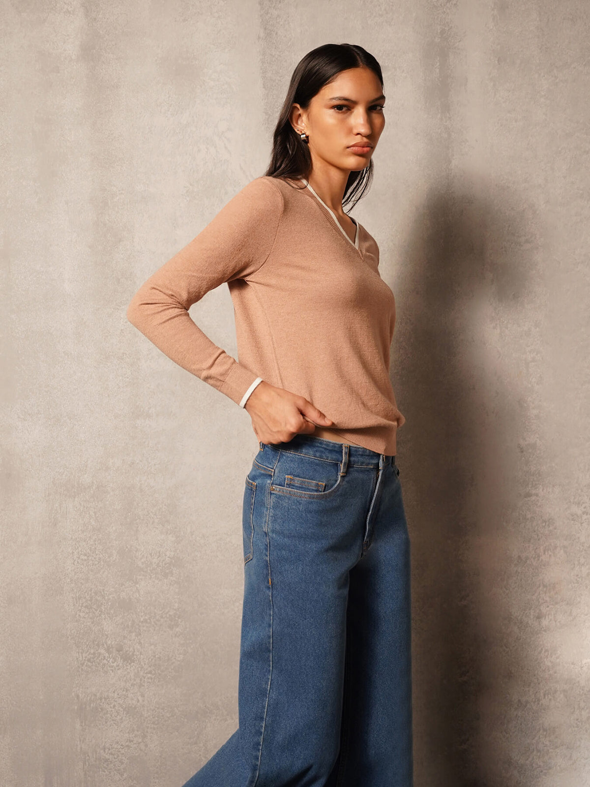Livsoft Essential V Neck Sweater- Beige